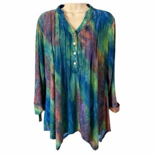 VTG Cocomo Tunic Top XL/1X Handkerchief Hem Pintuck Forest Fairy Artsy Textured